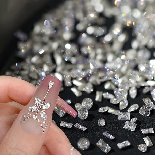 50pcs Shiny Zircon Rhinestones for Nails, 2-3mm Mini Nail Rhinestones for Nail Art Diamonds 3D Pointed Bottom Rhinestone Multi Shapes Gemstones Crystal Nail Gems Nail Crystals Nail Charm Accessories