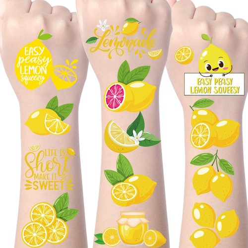 Yoyuspy Lemon Temporary Tattoos Decorations - 200+ Cute Lemon Tattoos Stickers Party Favors for Kids Summer Fruit Theme Birthday Party Supplies Funny Capri Lemon Party Decorations for Boys Girls