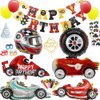 Racing Party Supplies - Birthday Party Decorations for Children,Contain a Racing Banner,6 Foil Balloons,4 Latex Balloons,a Acrylic Golden Cake Topper ,Great for Children Birthday Party