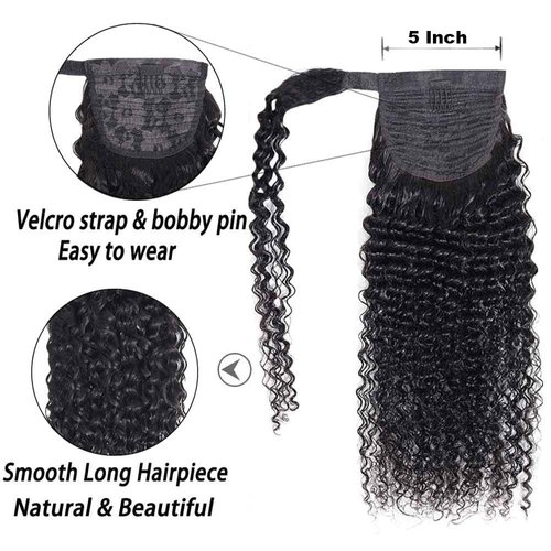 seelaak Kinky Curly Ponytail Extension with Wrap Around 10A Brazilian Ponytail Human Hair 3C Afro Curly Ponytail Clip in Human Hair Extensions Curly Ponytail 18Inch
