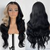 MITIMES 13x6 Skunk Stripe Wig Glueless Lace Front Wigs Pre Plucked Synthetic Body Wave blonde wig Wear and Go lace front wig for black women