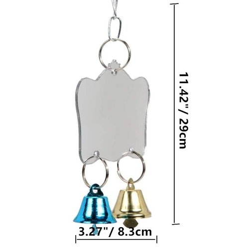 Bird Mirror Toy Parrot Hanging Anti-shatter Mirror Fun Play Toy with Bells for Parakeet Cockatiel Conure Budgie Lovebird Cockatoo Canary Finch Cage Accessories