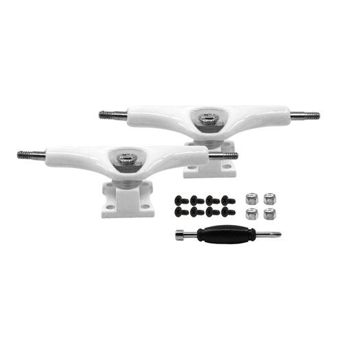Teak Tuning Prodigy Swerve Fingerboard Trucks, White Colorway - 34mm Wide - Inverted Kingpin - Professional Shape, Appearance & Components