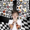 100 PCS Wheel Tire Checkered Flag Temporary Tattoos Themed Birthday Party Decorations Favors Supplies Décor Race Car Black And White Tattoo Stickers Gifts For Game Boys Girls Classroom School Prizes