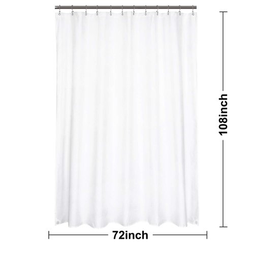 N&Y HOME Extra Long Shower Curtain or Liner 72" W x 108" H - Hotel Quality, Washable Fabric, White Bathroom Curtains with Grommets, 72x108