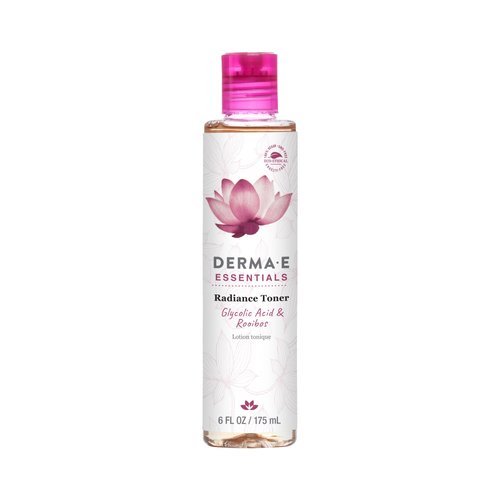 DERMA E Radiance Toner, Soothing Facial Toner with Glycolic Acid and Rooibos, 6 Oz, Daily Exfoliating Toner for Youthful & Radiant Glow, Nourishing & Hydrating Toner for Men and Women