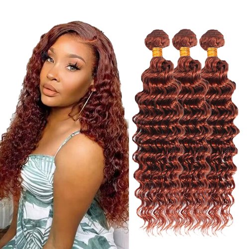 30 32 34 Inch Reddish Brown Human Hair Bundles Copper Red Deep Wave Bundles Brazilian Color #33 Deep Wave Bundles Human Hair Unprocessed Virgin Hair 3 Bundles Remy Hair Extensions