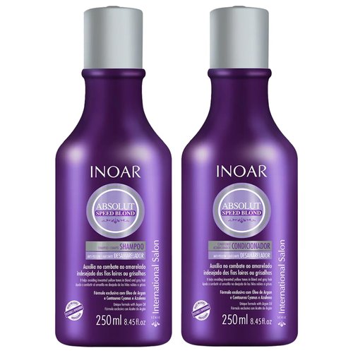 INOAR – Absolut Speed Blond Shampoo & Conditioner Set Designed for Bleached, Blonde, Brassy, and Grey Hair Types, Vegan Hair Product, Cruelty Free Haircare for Men and Women (2 Bottles, 8.5oz. each)