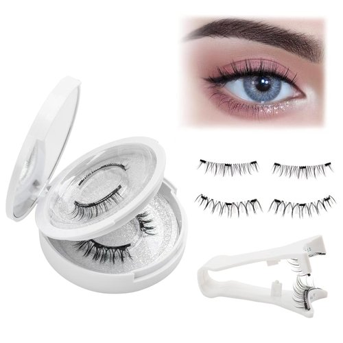 2pair Magnetic Eyelashes, Natural Look, Reusable, 11MM, No Glue, No Eyeliner, Clear Band, False Eyelashes with Applicator