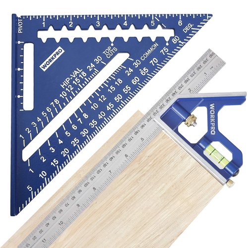 WORKPRO Aluminum Alloy Carpenter Square and Zinc-Alloy Square Ruler Set - 7 in. Rafter Layout Too...