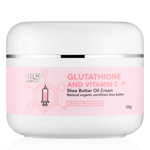 AILKE Organic Unrefined Shea Butter Oil Cream, Daily Skin Moisturizer For Face & Body, Soften, Smooth & Boost Radiance, Alleviates Dryness, With Glutathione And Vitamin C, 3.5 oz