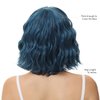 Rose bud Wavy Bob Wig with Bangs Natural Blue Wig Synthetic Hair Shoulder Length Short Curly Wigs for Women