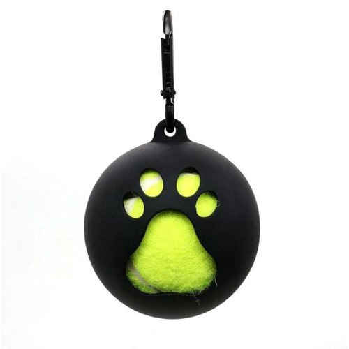 Dog Toy Ball Holder - Leash Attachment, Hands-Free, Pet Toys, Silicone, Lightweight, for All Breeds and Sizes, Fits Standard Tennis Balls - Tennis Ball NOT Included (Black)