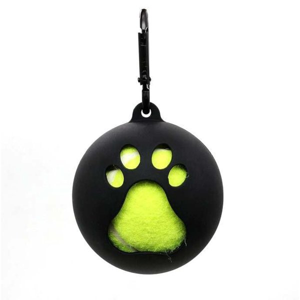 Dog Toy Ball Holder - Leash Attachment, Hands-Free, Pet Toys, Silicone, Lightweight, for All Breeds and Sizes, Fits Standard Tennis Balls - Tennis Ball NOT Included (Black)