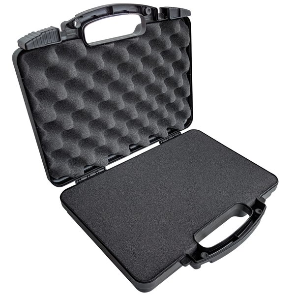 TSA Approved Gun Case for 9mm Pistol Revolver and Handgun | Hard Lockable Gun Carrying Case 12.3” x 10.5” Easy-Latch Closure, Grid-Cut Foam Layers & Impact-Resistant Design | Airline Compliant Locking