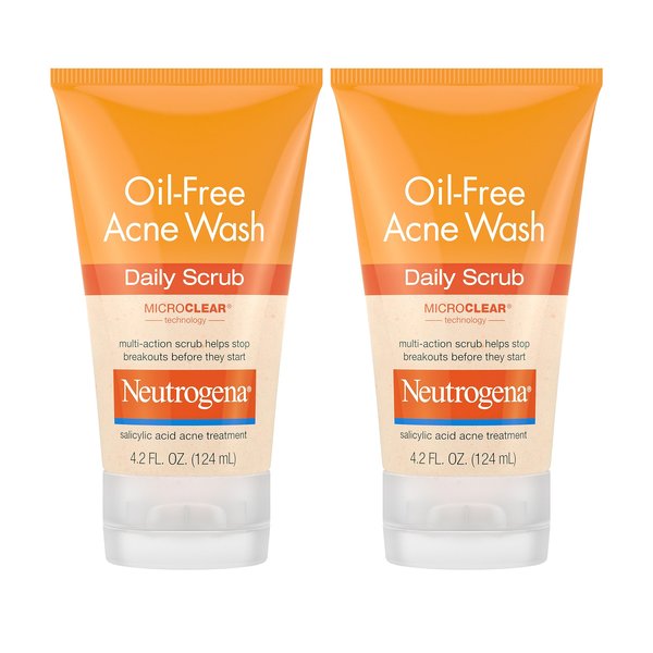 Neutrogena Oil-Free Acne Face Scrub, 2% Salicylic Acid Acne Treatment, Daily Face Wash to help Prevent Breakouts, Exfoliating Facial Cleanser for Acne-Prone Skin, Twin Pack, 2 x 4.2 fl. Oz
