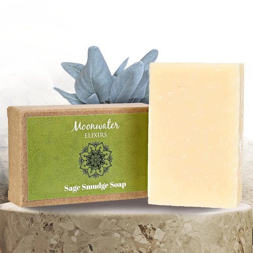 Sage Smudge Soap Bar for Cleansing Negative Energy - Spiritual Cleansing Soap. White Sage for House Energy Protection, Cold Process Crystal Soap for Smudging, Aura & Spiritual Bath Kit Essentials (1)