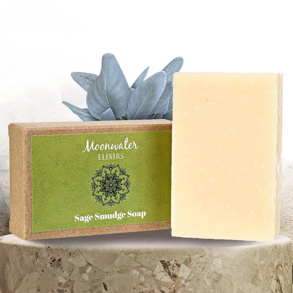 Sage Smudge Soap Bar for Cleansing Negative Energy - Spiritual Cleansing Soap. White Sage for House Energy Protection, Cold Process Crystal Soap for Smudging, Aura & Spiritual Bath Kit Essentials (1)