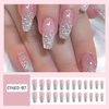 Glitter Press on Nails Coffin Long Fake Nails Pink False Nails With Designs Full Cover Reusable Stick on Nails Acrylic Ballerina Artificial Nails Glue on Nails for Women Nail Decorations 24Pcs
