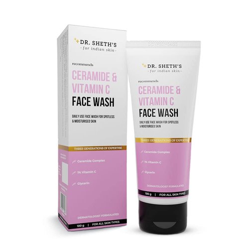 Dr. Sheth's Ceramide & Vitamin C Daily Use Face Wash | Deeply Cleanses without Dryness | Helps Reduce Spots & Blemishes | Gives Glowing & Moisturized Skin | 3.53 Oz/100 g