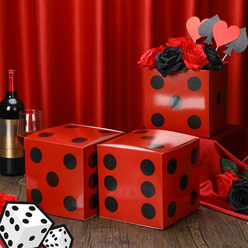 Sinmoe 6 Pcs Casino Dice Favor Boxes Bulk 7 x 7 x 7 Inch Casino Themed Party Supplies Night Las Vegas Party Decoration Three Dimensional Dice Decor for New Year Centerpieces Game(Black Dots on Red)