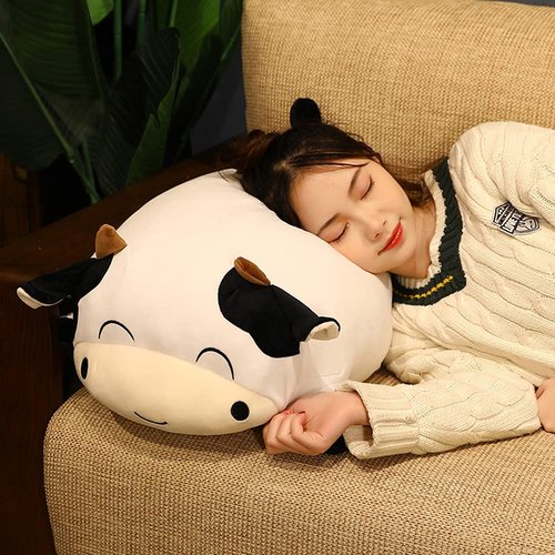 WUYU Cow Plush Pillow, Adorable Stuffed Animal Plush Toy, Soft Cow Hugging Pillow for Kids Boys Girls (Squinting,13.7in)