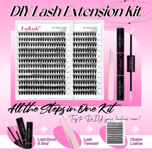 DIY Lash Extension Kit Lash Clusters Kit 240 Pcs Lash Bond and Seal Cluster Lashes D Curl with Lash Tweezers for Eyelash Extension Kit at Home Individual Lashes Kit (Kit 40D-0.07D, 12-18mm)