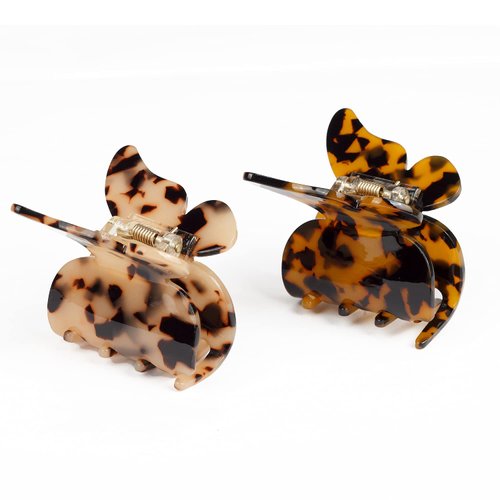 JIRIS 2PCS 3Inches hair claw clips Banana Clips Barrettes French Design celluloid Leopard print Small Butterfly amber Fashion Accessories for Women hair clipe