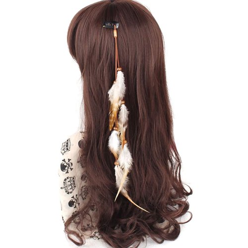 Fodattm Handmade Boho Hippie Hair Extensions with Feather Clip Comb Indian Feather Hairpin Headdress DIY Accessories for Women Lady
