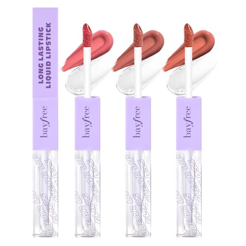 bayfree Long Lasting Liquid Lipstick with Clear Lip Gloss Set, High Pigment and Shine Lip Stain, Waterproof, Kiss-Proof, Up to 24H Wear, 0.15 Fl oz (Nude Rose Gold)