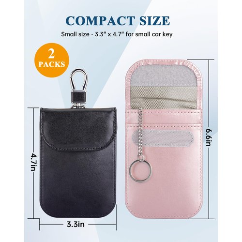 Teskyer Faraday Key Fob Protectors, Super Signal Shielding Anti-Theft Faraday Bags, Car RFID Signal Blocking Pouch, 2 Pack Small Size 3.3" x 4.7", Black & Rose Gold