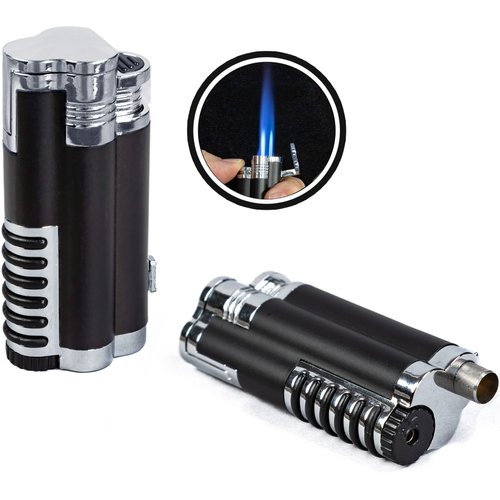 Prestige Import Group Cyclone Wind Resistant Triple Torch Cigar Lighter with Punch Cutter - Color: Chrome with Black