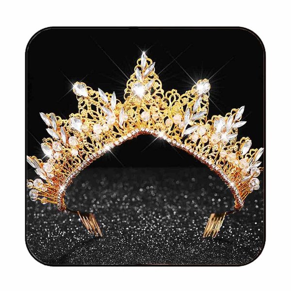 Gortin Gold Crown and Tiara Rhinestones Wedding Tiara Headbands Goddess Headpiece Crystal Bridal Hair Accessories for Women