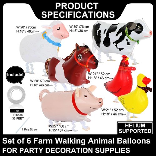 Walking Farm Animals Balloons Walking Animals Balloons For Kids Birthday Party BBQ Party Farm Theme Party Decorations Pack of 6