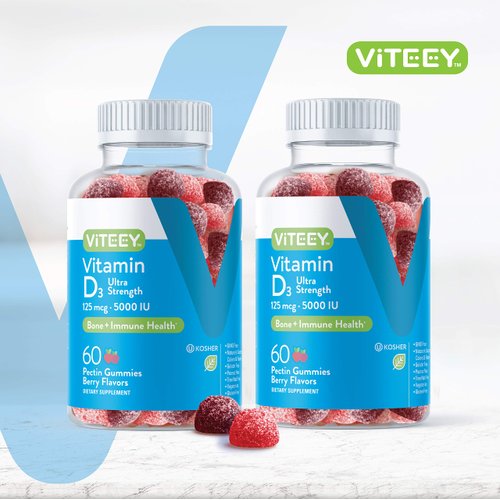 Vitamin D3 Gummies for Adults & Teens - 5,000 IU, 125mcg, Ultra Strength - Joint & Muscle Health, Immune Boost - Chewable Vitamin D Gummies - Vegetarian, Gelatin Free - Tasty Berry Flavored Gummy