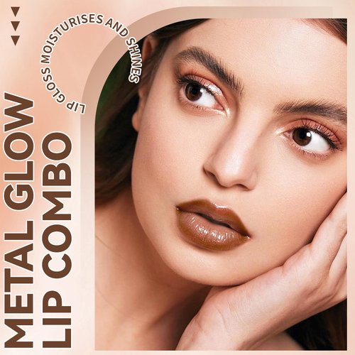 HOSAILY Metallic Lip Liner with Glitter Lip Gloss Combo Sets for Women, Smooth Hydration Plumping Shimmer Lip Glow Oil High Shine Liquid Lipstick, Lightweight High Impact Shiny Lip Color Makeup