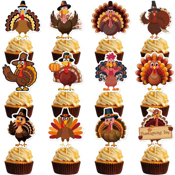 36Pcs Thanksgiving Cupcake Toppers Turkey Cupcake Toppers Friendsgiving Cupcake Toppers for Friendsgiving Party Decorations Thanksgiving Party Decorations Thanksgiving Party Supplies