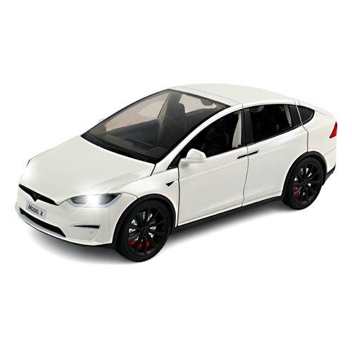 1:24 Scale Model X Alloy Car Model Diecast Toy Vehicles for Kids, car Model X Gull Wing Door，Pull Back Alloy Car with Lights and Music,Gifts for Boys and Girls (White)