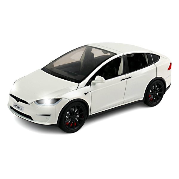 1:24 Scale Model X Alloy Car Model Diecast Toy Vehicles for Kids, car Model X Gull Wing Door，Pull Back Alloy Car with Lights and Music,Gifts for Boys and Girls (White)