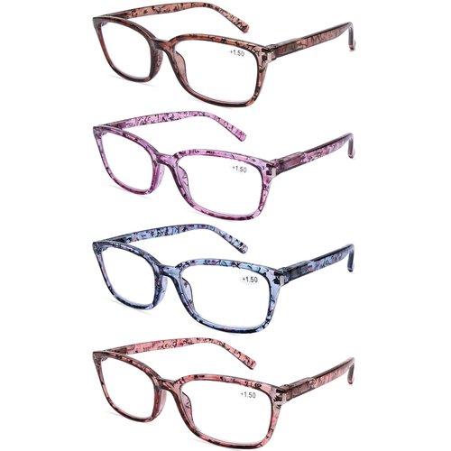DOOViC 4 Pack Computer Reading Glasses Blue Light Blocking Anti Eyestrain Spring Hinge Stylish Readers for Women 4.00 Strength