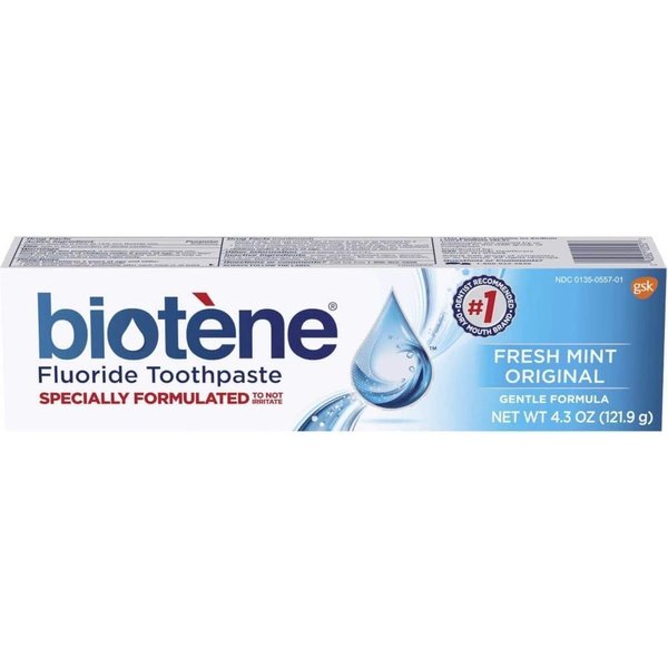 Biotene Fluoride Toothpaste, Fresh Mint Original 4.3 oz (Pack of 4)