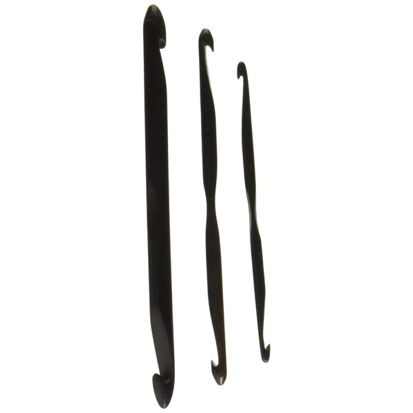 Lacis Double End Crochet Hook with Center Indent, Ebony, 3-Pack