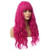 BERON 26 Inches Hot Pink Wig Long Curly Wig with Bangs Synthetic Wig Women Girls Wig Rose Red Wigs with Wig Cap