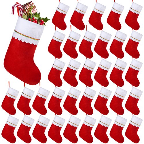 Shojoy 36 Pack Red Felt Christmas Stockings Bulk 15" Xmas Fireplace Hanging Stockings Christmas Holiday Decoration Stockings Party Favors Stockings for Xmas Decoration