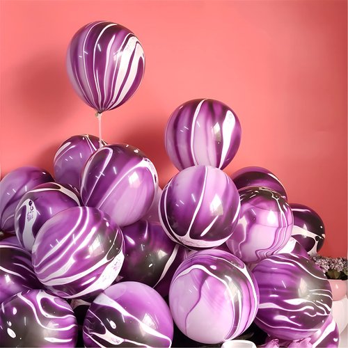Purple Tie Dye Balloons 30PCS 12 Inch Agate Marble Latex Swirl Balloons For Tie Dye Birthday Part...