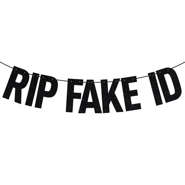 Black Glitter Rip Fake ID Banner, 21 & Legal/Happy 21st Birthday/Hot Girl HBD, Funny Hiphop Hot 21st Birthday Party Decorations Supplies