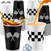 Teenyyou 24 Pcs Checkered Flag Party Supplies Checkered Plastic Cup 16 oz Race Car Cups Black and White Thick Checkered Cup for Racing Party Sports Themed Birthday Party Decorations