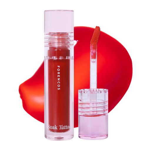 FORENCOS Soak Vegan Lip Tint/Stain, Water Gel Formula, Weightless & Non-sticky Finish, Vivid Color, Smudge-proof, Cruelty-Free, Korean Makeup, Waterproof, 0.11 oz (15 Summer)