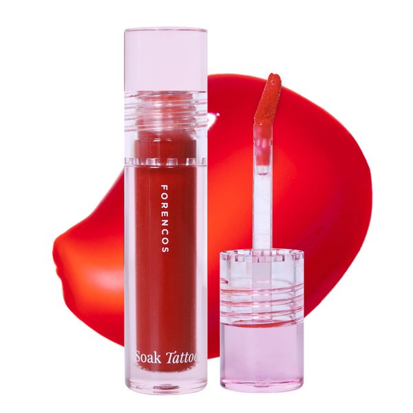 FORENCOS Soak Vegan Lip Tint/Stain, Water Gel Formula, Weightless & Non-sticky Finish, Vivid Color, Smudge-proof, Cruelty-Free, Korean Makeup, Waterproof, 0.11 oz (15 Summer)