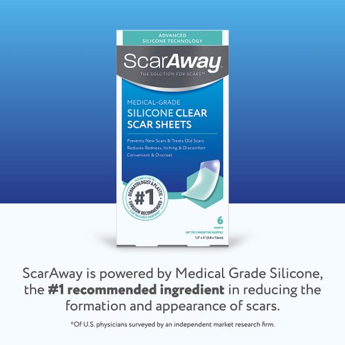 ScarAway Advanced Clear Silicone Scar Sheets, Medical Grade Silicone Strips (1.5" x 3") Scar Treatment and Prevention for Surgical, Burn, Body, Hypertrophic & Keloid Scar Treatment, 6 Clear Sheets
